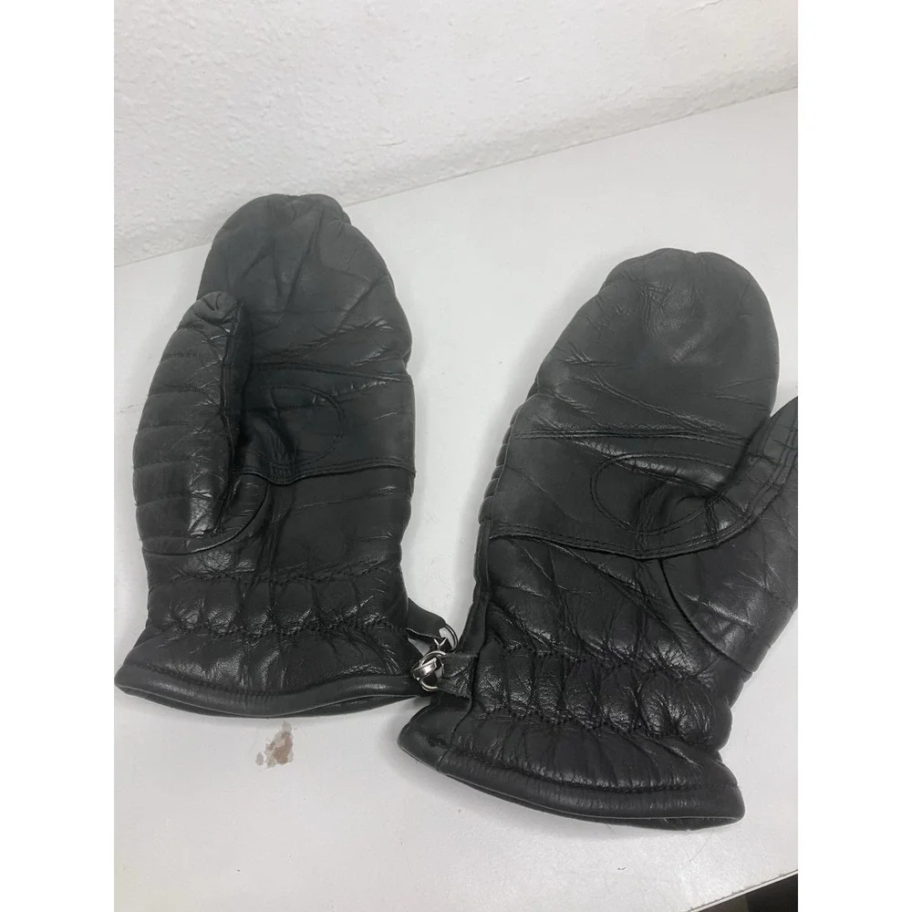 VTG Beconta Horsehide Leather Ski Gloves Japan Black Ribbed Apres Ski Ladies M